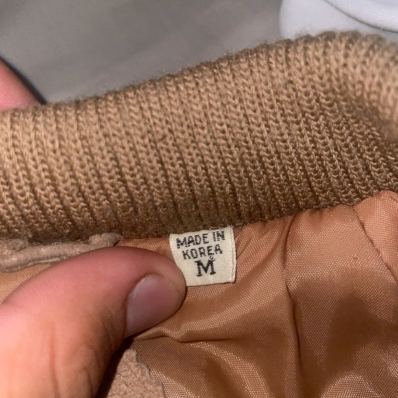 Y2K Vintage Tan Genuine Suede Leather Bomber Coat Jacket - Picture 4 of 4